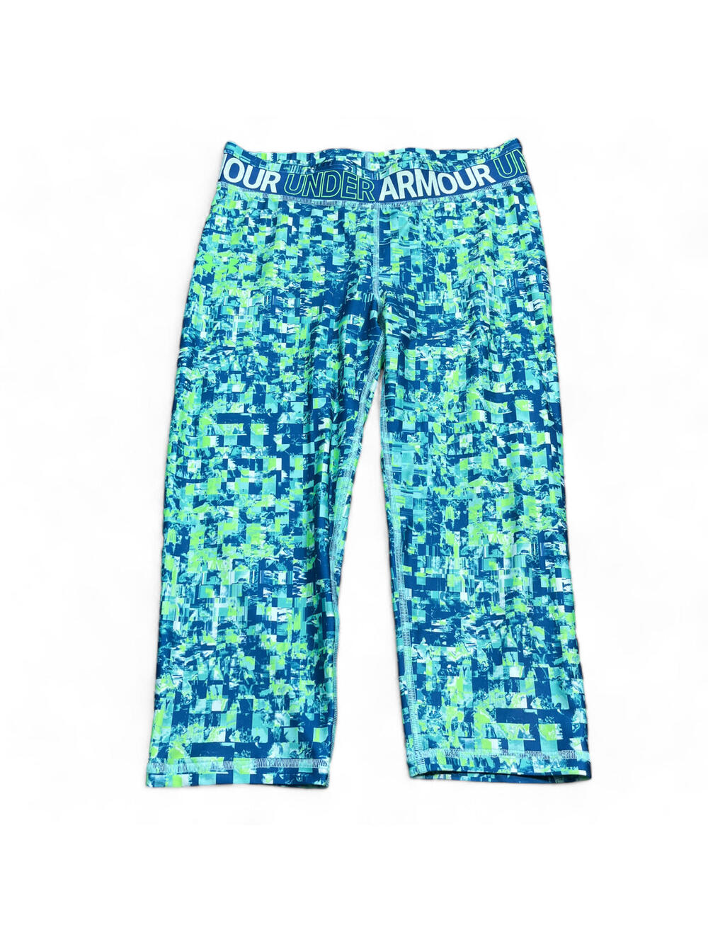 Under Armour Cropped Leggings Womens Size Small Green Blue Geometric Compression